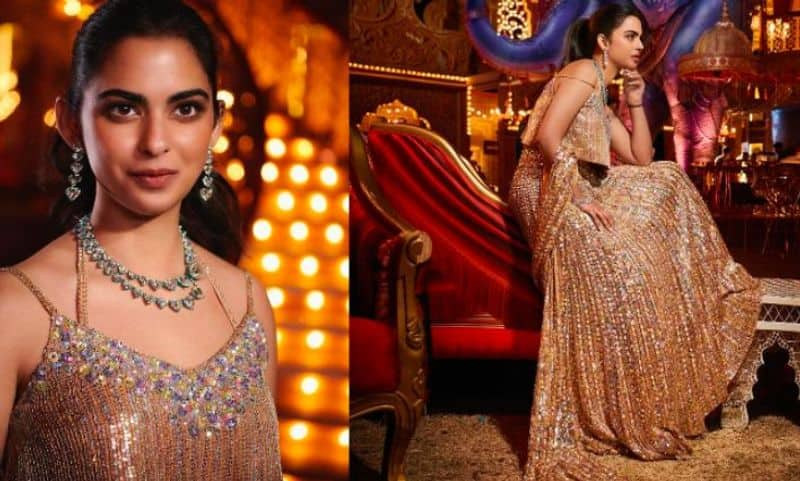 Isha Ambani in custom manish malhotra dress at Bollywood Night of Anant-Radhika Wedding Festivities Vin