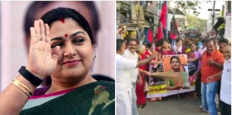 DMK protests against Khushbu for criticizing magalir urimai thogai KAK