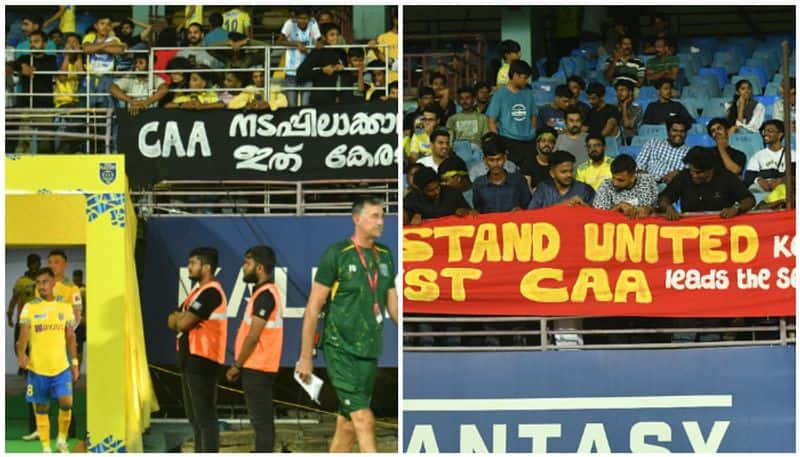 sfi and dyfi protest against caa bill while kerala blasters vs mohun bagan isl match