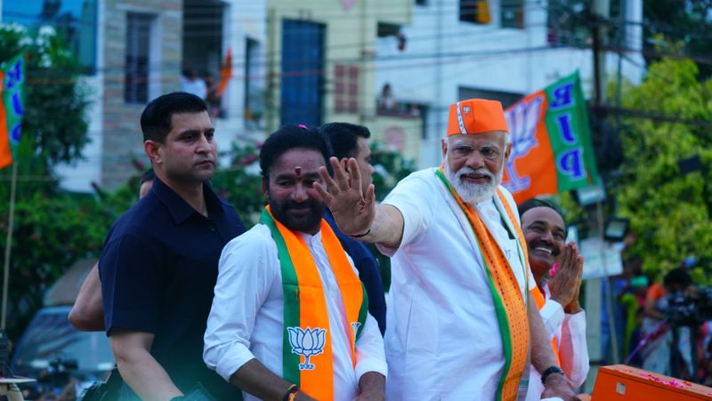 Prime Minister Narendra Modi's roadshow in Malkajgiri. A huge crowd of fans..ISR