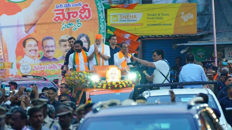 Prime Minister Narendra Modi's roadshow in Malkajgiri. A huge crowd of fans..ISR