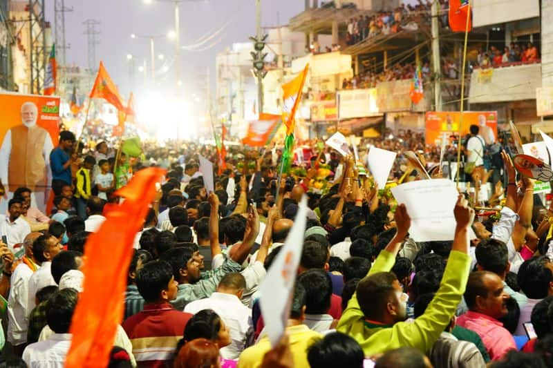 Prime Minister Narendra Modi's roadshow in Malkajgiri. A huge crowd of fans..ISR