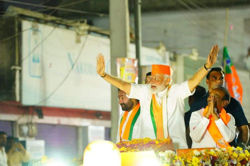 Prime Minister Narendra Modi's roadshow in Malkajgiri. A huge crowd of fans..ISR