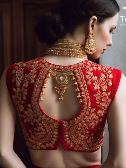 <p>ब्राइड के लिए यह ब्लाउज डिजाइन परफेक्ट रहेगा। इयररिंग की मैचिंग का लटकन ब्लाउज में लगाया गया है जो पूरे लुक को शानदार बना रहा है।</p>
