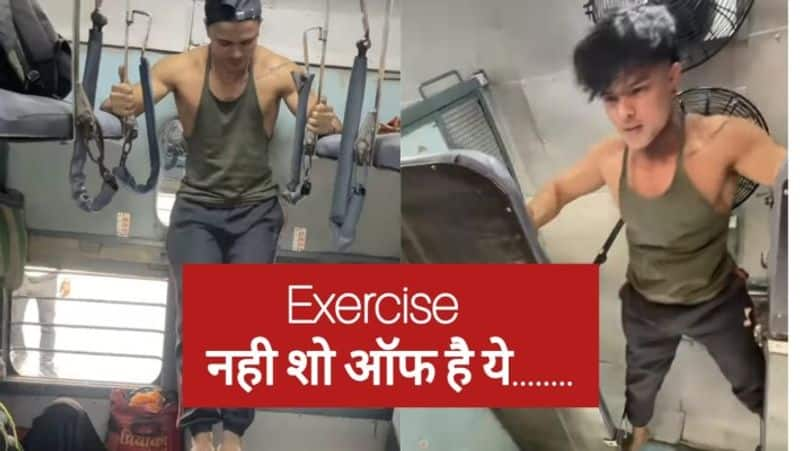 video viral of man doing exercise in train zkamn