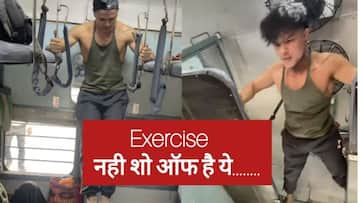 video viral of man doing exercise in train zkamn