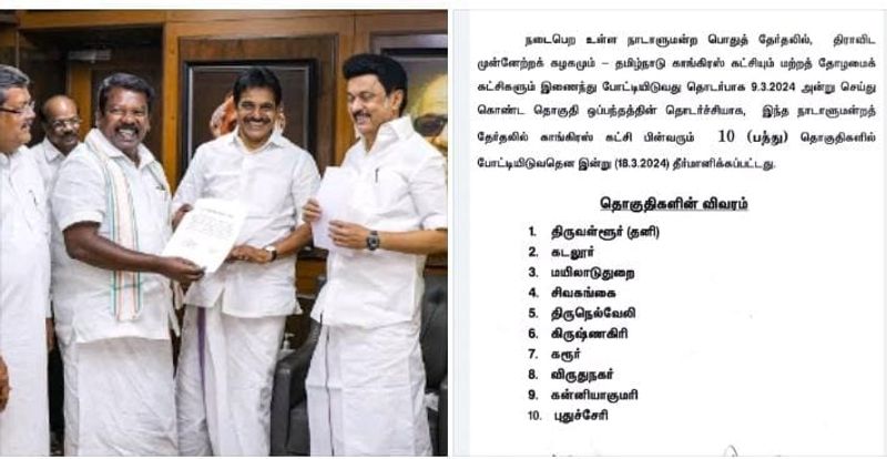 The list of 9 constituencies for which Congress will contest in Tamil Nadu has been published KAK