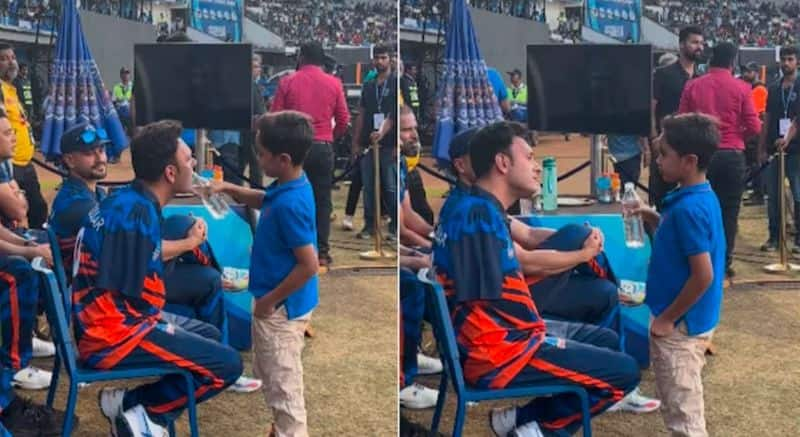 Irfan Pathan son gives water to para cricketer Amir Hussain Lone who have no hands Video goes viral akb