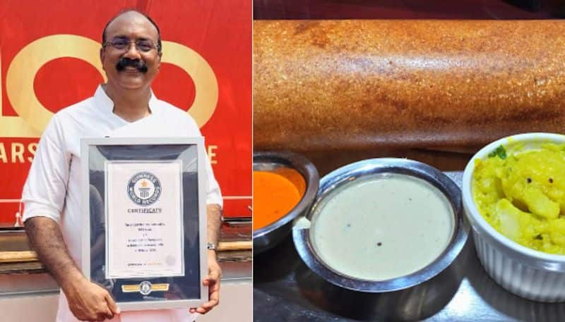 malayali chef Regi Mathew lead team makes worlds longest dosa i bengaluru etj