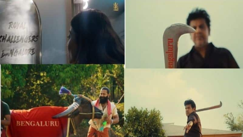 Shivaraj Kumar, Rashmika Mandanna, Kichcha Sudeep, Rishab Shetty are acted in RCB Name Change Promo Video goes viral in social media rsk