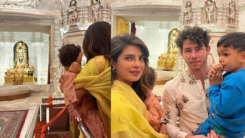 Priyanka Chopra and Nick Jonas Couple visit ayodhya Ram Temple with family gan