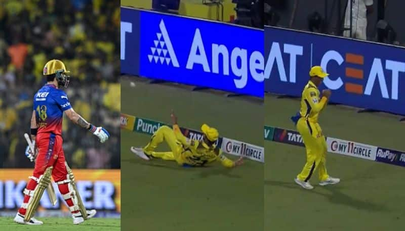 RCB vs CSK: Ajinkya Rahane, Rachin Ravindra send Virat Kohli to the pavilion with a brilliant relay catch at the boundary line, video goes viral  RMA