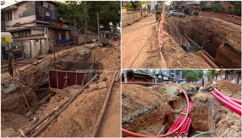 general hospital trivandrum road  dug up for  smart road project apn