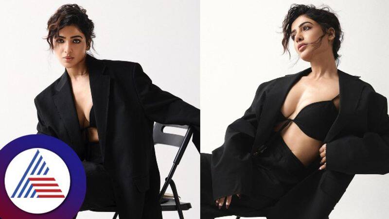 Actress Samantha Ruth Prabhu Keeps It Bold In A Black Bralette And Coat Hot Photos Go Viral gvd