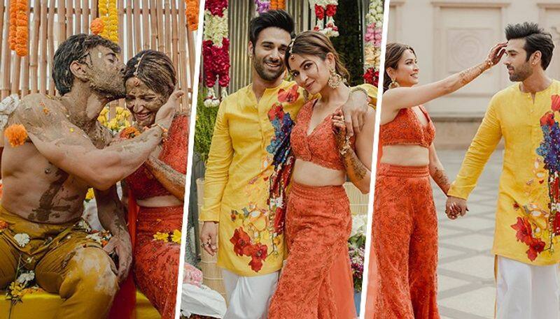 Kriti Kharbanda, Pulkit Samrat share Haldi pictures, look stunning in yellow-orange attires RKK