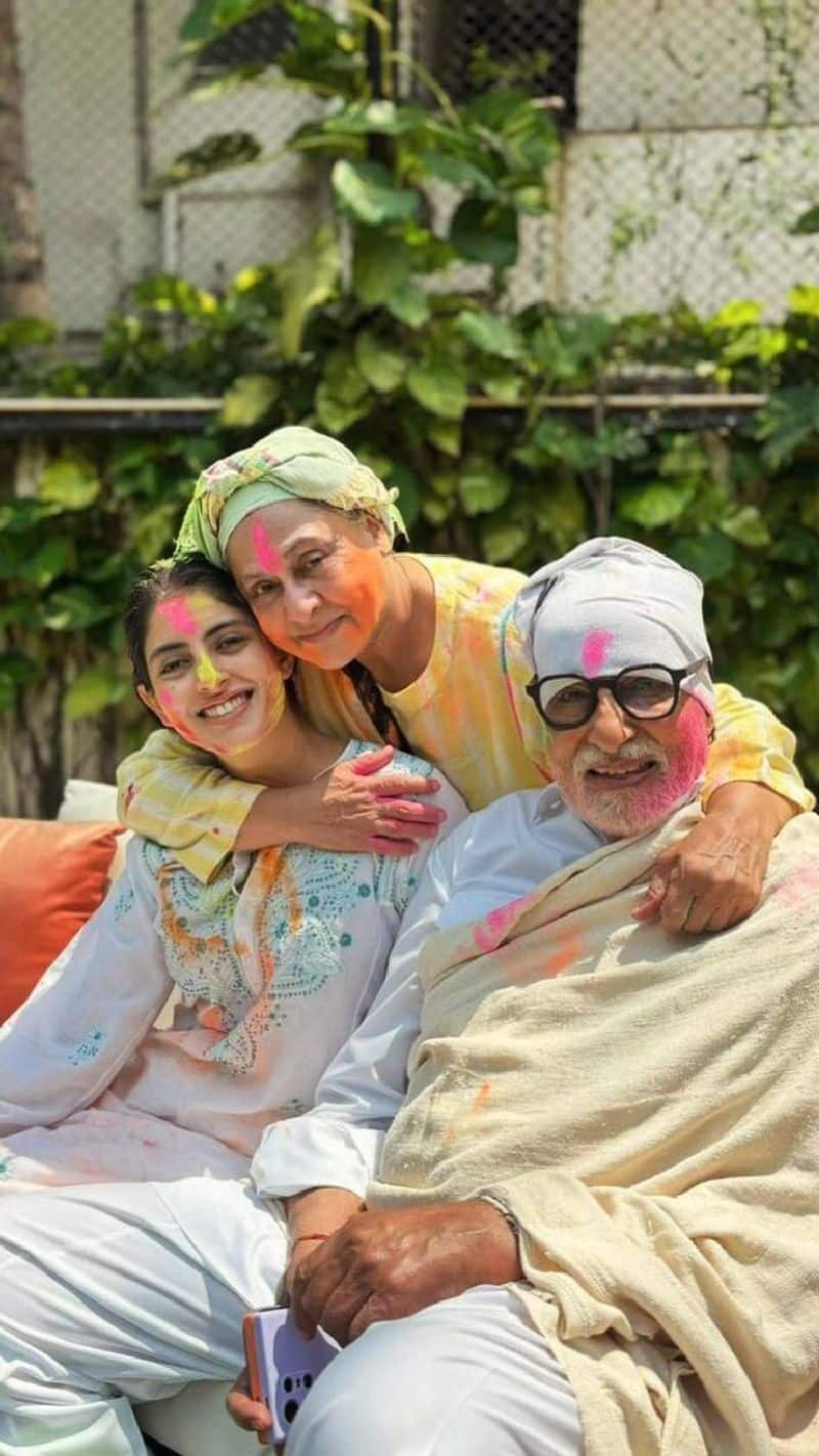 amitabh bacchan natin navya naveli shares holi photos with abhishek bacchan jaya bacchan aishwarya rai xbw