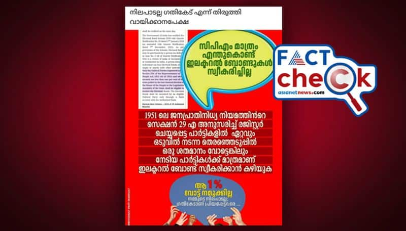 Lok Sabha Elections 2024 Fact Check on claim CPM didnt receive electoral bonds because of vote share issue