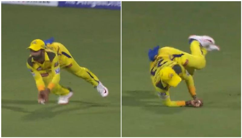 Ajinkya Rahane jumps forward in the air and takes the Sensational Catch CSK vs GT IPL 2024 RMA