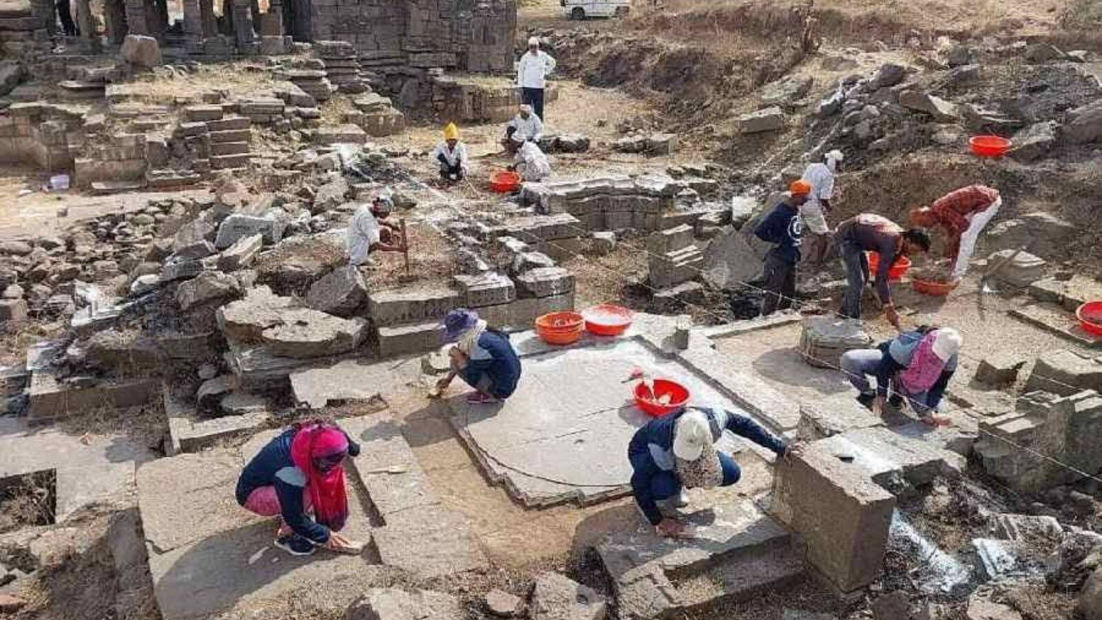 Two temple foundations unearthed during excavation in Ambajogai