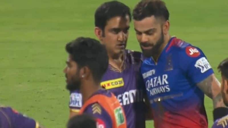 IPL 2024 RCB vs KKR Gautam Gambhir Hug With Virat Kohli video goes viral kvn