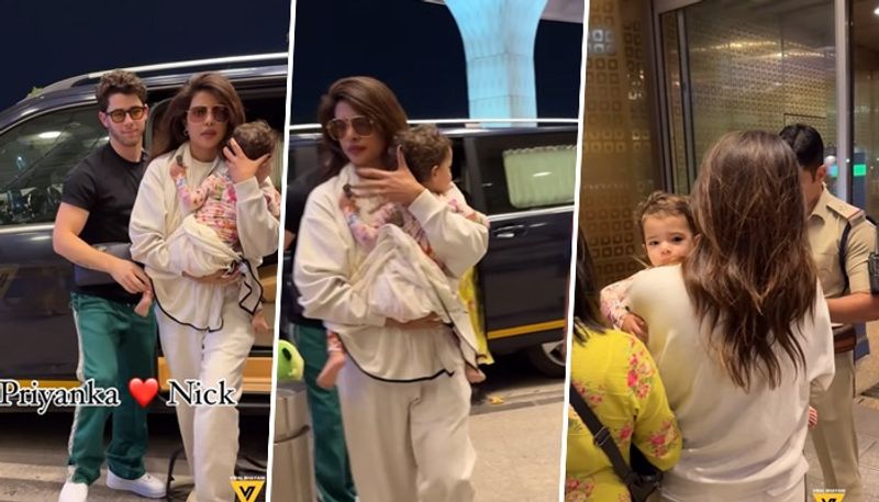 Priyanka Chopra, Nick Jonas jet off to LA with daughter Malti Marie; see video  RBA