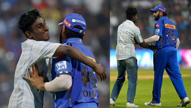 Rohit Sharma's fan scares him, hitman who gave the hugs, The video has gone viral MI vs RR RMA