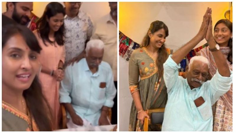 Keerthi pandian Grand father 95th birthday celebration photos mma