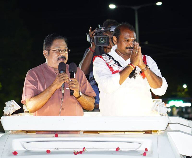 ammk general secretary ttv dhinakaran did election campaign for supporting trichy ammk candidate vel