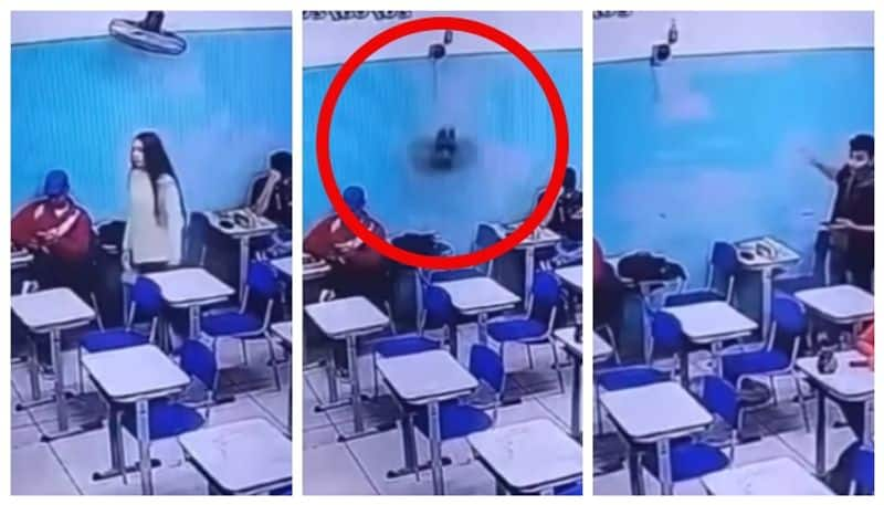 video of the girl getting up from her chair and the wall fan burst and fell down has gone viral 