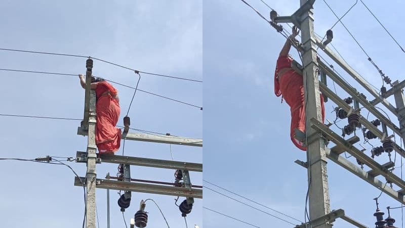 Wife climb Electric pole after husband burst Extramarital affair in Gorakhpur Uttar Pradesh ckm