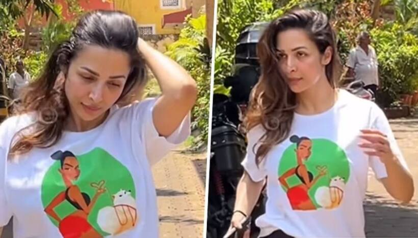 Malaika Arora turns heads with gym outfit; wears custom made doodled t shirt [WATCH]