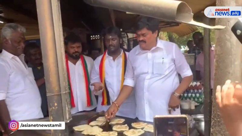 dmdk candidate vijay prabhakaran make parotta at election campaign in virudhunagar vel