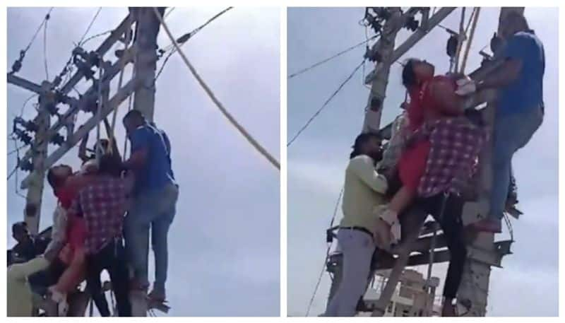 Video of wife Climbs electric post threatening to commit suicide after husband caught up her extramarital affair goes viral