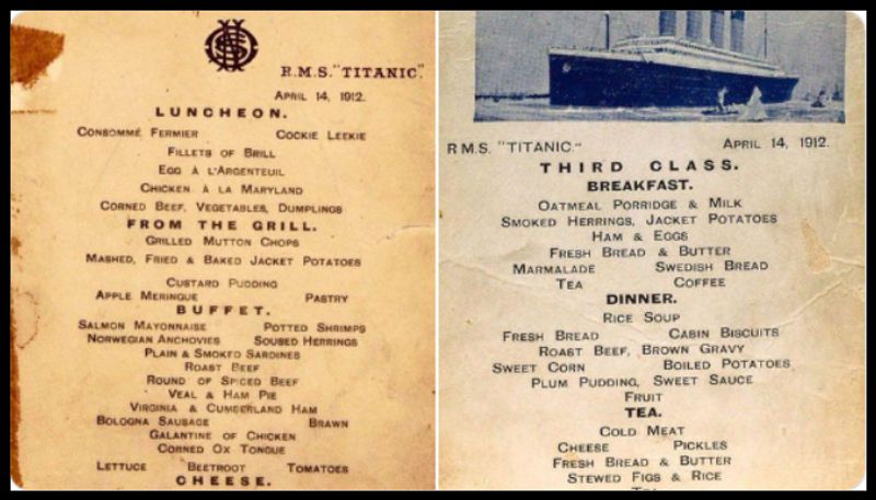 titanic s 1st and 3rd class menu cards viral in social media 