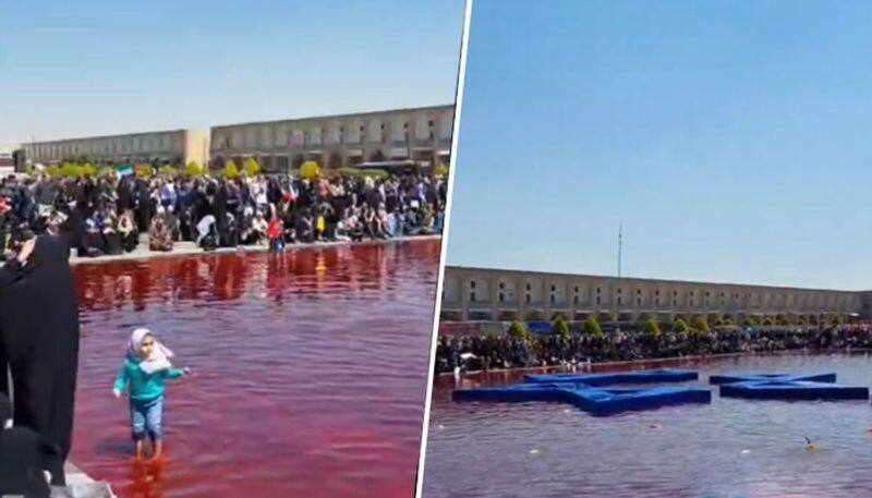 Iran to attack Israel? Video shows Imam Square water turns 'blood red' with Israeli insignia in middle (WATCH) snt