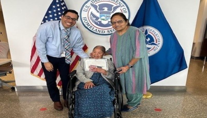 USCIS shared beautiful pic of 99 year old indian woman getting US Citizenship ans