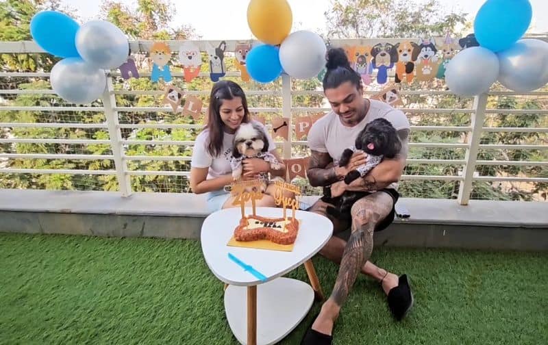 Varalaxmi sarathkumar celebrate her dogs birthday with fiance Nicholai Sachdev gan