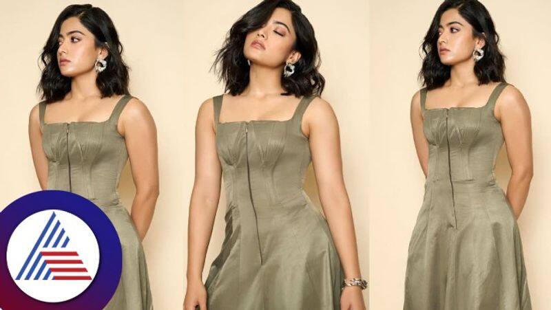 Actress Rashmika Mandanna Amps up Summer Fashion in Olive Dress gvd