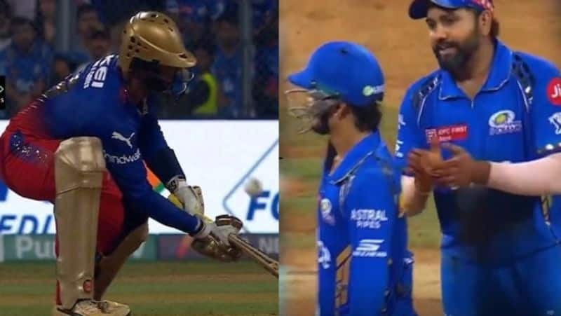 IPL 2024 Rohit Sharma Sledges Dinesh Karthik With World Cup Remark Video Goes Viral kvn