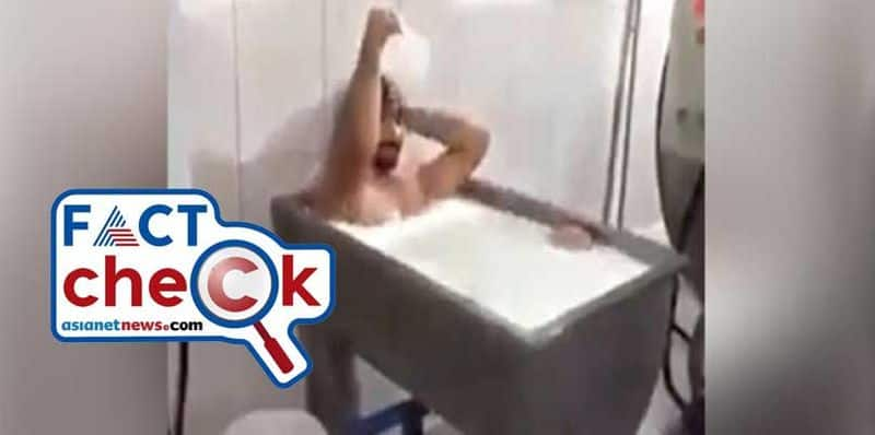 Fact check Fake video circulating as Muslim man in Kerala bathing in milk sold to Hindus