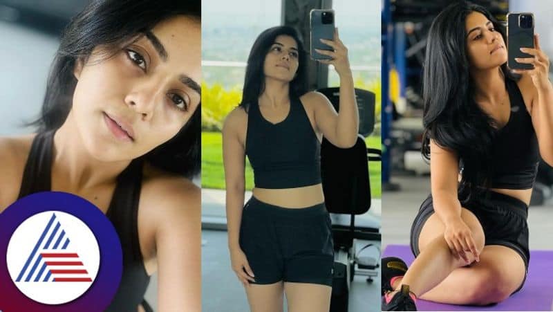 kannada actress megha shetty stunning pose in gym attire gvd