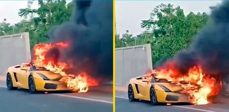 A luxury Lamborghini Gallardo car worth Rs 1 crore set fire in a quarrel between the two at Hyderabad akb