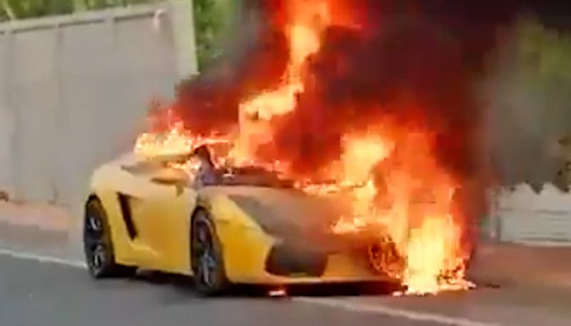 Luxury Lamborghini set on fire in Hyderabad AKP