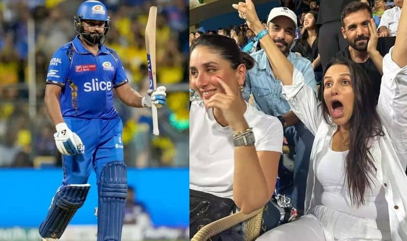 Kareena Kapoor and Neha Dupia Celebrates MI Player Rohit Sharma's Century Against Chennai Super Kings in 29th IPL Match at Wankhede Stadium rsk