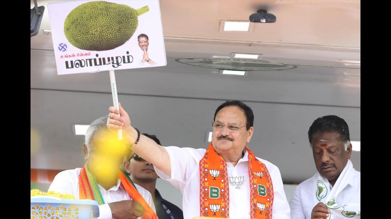 bjp president jp nadda did roadshow for supporting former cm o panneerselvam in ramanathapuram constituency vel