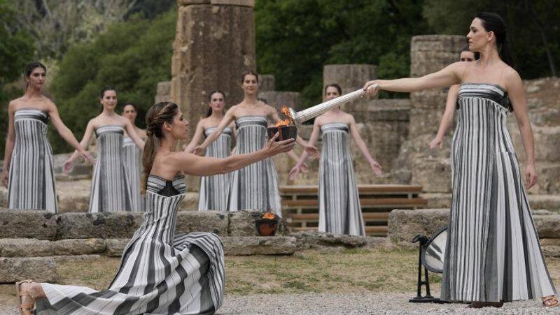 Paris Olympics set to begin on July 26, the Paris Olympic Torch was lit by Greek actress Mary Mina today at Ancient Olympia rsk