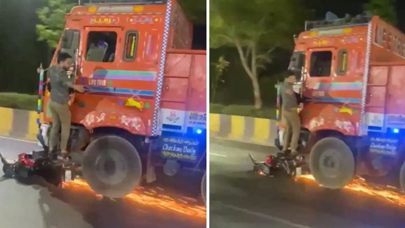 Hyderabad Road Accident... Lorry Drags Bike tvk