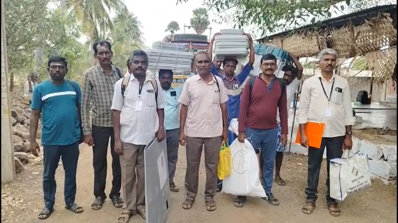 In Namakkal district, the voting machines were carried over a rough hilly road vel