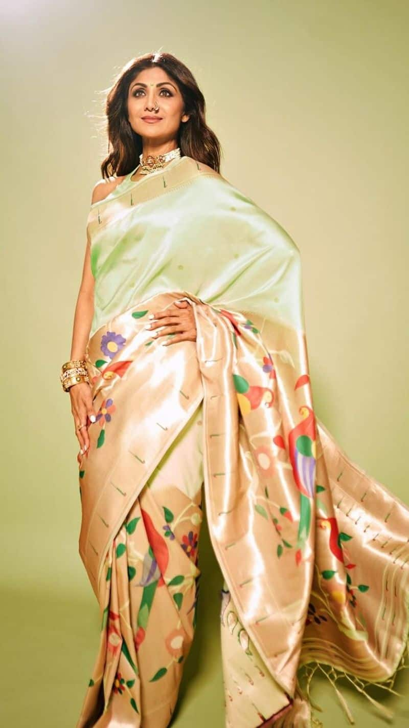 shilpa shetty trendy stylish saree design party wear for women kxa 