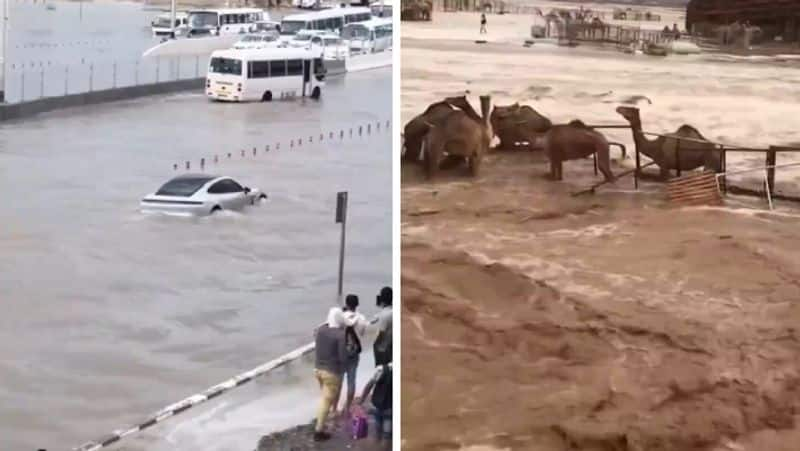 shocking video of Heavy rain lashes out Dubai and flood in desert gan